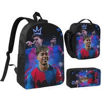 3pecs/set Soccer Number 19 Lamine Y-Yamal Backpack for Student High School Shoulder Bag Lunch bag Pencil Case