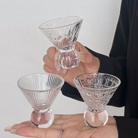 Retro Gem Pattern High Stem Glass Cup for Ice Coffee Juice Bubble Water Drinkware Nordic Sle Pure Color Universal Cup