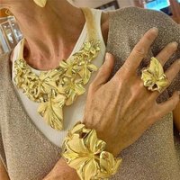 Trendy hotsale leaves big Italian Jewelry set stunning llaveros Collar Pulseras pin Pendient tentacles Anillo Christmas 4PC Set
