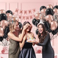 60 Piece 10/12 Inch Rose Gold Black Latex Colorful Confetti Balloon Set for Birthdays Wedding Anniversaries and Graduation Party