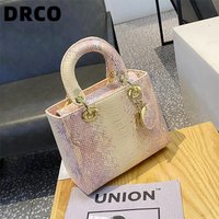 DRCO Snake Skin Pattern Faionable Genuine Leather Handbag Women's Single oulder Crossbody Bag Sli Briti Sle Tote Bag