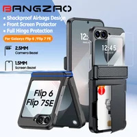 Luxury Card Holder Wallet Design with Built-in Screen Protector Shockproof Rugged Case For Galaxy Z Flip 6/7/7 FE-Black
