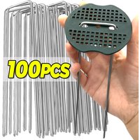 Metal U-type Heavy Duty Garden Pins With Gaskets Landscape Staples Garden Stakes Spike Fence Stake Turf Staple Tent Securing Peg