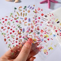 1Sheet Sea Shell Beach Nail Art Sticker 5D Embossed Relief Star-fish Floral Nail Decal Self-Adhesive Ocean Shell Manicure Slider