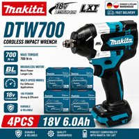 Original Makita DTW700 18V Bürstenloser Akku-Schlagschrauber 700Nm Hochdrehmoment Elektrischer Schlagschrauber 1/2 Zoll Antrieb Auto-Stop Variable Geschwindigkeit Kompatibel mit Makita LXT BL1860B