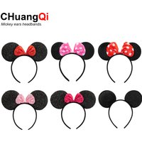 CHuangQi 2pcs Mouse Ears Headband with Bow, Mickey Minnie Ears Headband for Boy / Girl Birthday Party, Great Party Favors