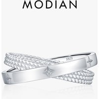 MODIAN 925 Sterling Sliver Exquisite X Shape Rings Trendy Sparkling Stars Finger Rings For Women Party Fine Jewelry