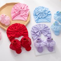 3Pcs/Set Newborn Silk Flower Baby Socks Soft Cotton Solid Big Bow Turban Caps Hats Prewalker Knitted Sock For Girls Boys Infant