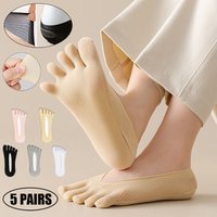 5 Pairs Five-Toe Boat Socks Summer Thin Mesh Breathable Sweat-Absorbing Shallow Mouth Invisible Toe-Separated Women'S Sock