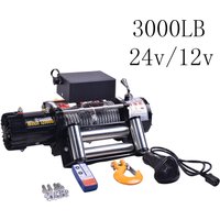 3000LBS 24V/12V Electric Winch + 10M Synthetic Rope, Wireless Control, for ATV SUV Boat Truck Trailer Recovery Off Road Winch