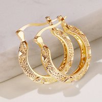 Huitan Fancy Hollow Out Pattern Hoop Earrings for Women Metal Style U Shape Circle Earrings Modern Fashion Ear Jewelry