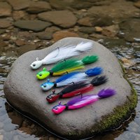 Goture 5pcs Bucktail Jigs Head Hook 3D Eyes Bait 7g 14g 28g 56g Deer Hair Feather Hook Beard Jigging Lure Fishing