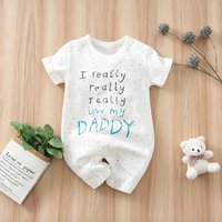 Newborn Baby Father’s Day Letter Print Short Sleeve One‑Piece Romper Pure Cotton A‑Class Safe Soft Breathable Jumpsuit 0‑18M