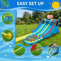 8-in-1 Hexagonal Dragon Inflatable Water Park, Durable Oxford, Dual Slides, Splash Pool, Long Slip Mat, Powerful Blower - Outdoor Backyard Bouncy Castle for Kids Fun
