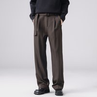 Men Korean Fashion Business Casual Loose Vintage Belt Wide Leg Straight Commuter Suit Pants Man Streetwear Baggy Trousers