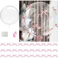 34Pcs Bow Bobo Balloons Set Transparent Bobo Balloon Mini Pink Ribbon Bows Baby Shower Wedding Girls Birthday Party Decor Globos