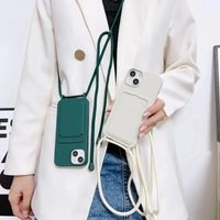 Crossboby Lanyard Rope Phone Case with Card Holder For iPhone 17 16 E 15 14 13 12 11 Pro Max Necklace Strap Soft Silicone Cover