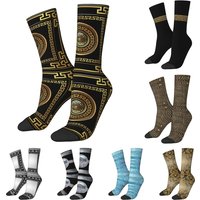 Winter Warm Colorful Women Men Greek Key Meander Black Gold Large Socks Non-slip Basketball Socks
