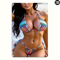 (2D Tin painting)Vintage Metal Tin Sign 8x12 Inch Summer Beach Wall Art Decor 2D Bikini Decor