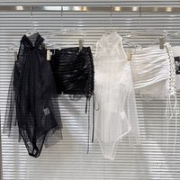 2026 Summer New Sexy Socialite Mesh Lace Bodysuit, Strappy Pu Leather Mini Skirt, Two Pieces Skirt Set for Women, Buy Separately
