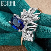 DOTEFFIL 925 Sterling Silver Large Blue AAA Zircon Ring For Women Man Wedding Engagement Party Fashion Charm Jewelry