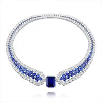 BELLUX New Arrival Luxury Jewelry Large Carat Square Royal Blue Sapphire 925 Silver Artificial Gemstone Fine Banquet Necklace