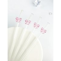 1/6PCS Cute Cartoon Pink Bowknot Glass Straw,Bent Reusable Glass Straw, Smoothie,Milk,Tea,Juice,Cocktail And Cold Drink,friend