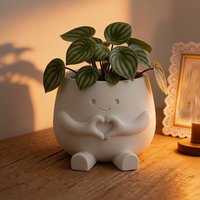 1/2 Piece Set of 3D Printed Sitting Posture Heart-Shaped Flower Pots, Mini Cute Succulent Plant Pots for Office Desktop, Creative Garden Balcony Landscape Planters, Home Decor Items
