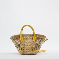 New Z Yellow Embroidered Straw Woven Handbag Single Shoulder Slant Cross Holiday Vacation Bag for Women Summer
