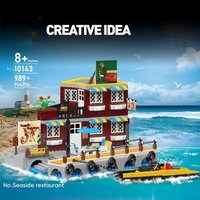 Modular Buildings MOC 10143 Seaside Restaurant House Architecture Model 989PCS Building Blocks Brick Puzzle Toys Children Gift