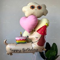 Cartoon Birthday Sausage Dog Heart Shape Cream Clouds Foil Balloon Dog Theme Party Balloon Birthday Party Decoration Supplies