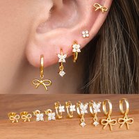 5PCS/10PCS Gold Color Bowknot Hoop Earrings Sets For Women Fashion Zircon Flower Ear Stud Hypoallergenic Korean Fashion Jewelry