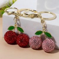 Creative Bling Rhinestone Cherry Key Chain Fine Workmanship Portable Bag Pendant Fashion Jewelry Decor Gift For Friends