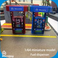 Detailed Scene: 1:64 Scale Miniature Model Gas Station Fuel Dispenser Ornament, Car Model Scene with Vintage Decoration