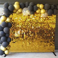 Gold Shimmer Wall Backdrop Panels 12/18/24pcs Gold Sequins Backdrop Wall for Baby Shower Birthday Wedding Anniversary Party Deco
