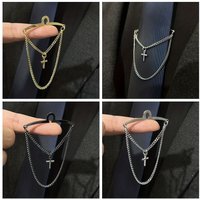 New Silver Color Men's Tie Chain Easy to Use Brass Cross Necktie Chain Jewelry Accessories Necktie Clips