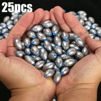 25pcs Hollow Olive Shaped Fishing Sinker Oval Drop Shot Bass Fishing Weight Casting Sinker for Saltwater Freshwater Fishing Tool