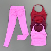 2Pcs HISTELLO Seamless Workout Set Backless Halter Tank Top Butt Lifting Scrunch Leggings Breathable Fitness Run Gym Sportswear