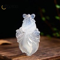 Natural Agate Chalcedony Goldfish Pendant Hand Carved Chalcedony Gold Fish Lucky Blessing Necklace Pendant Fine Jewelry