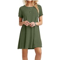 Frauen Mini Kleid Sommer Casual Boho Strand Kleider Einfarbig Oansatz Kurzarm Party A-Line Kleid Vestidos QT033
