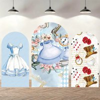 Alice Princess Girls Wonderland Party Arch Background Birthday Tea Party Photography Flower Pocket Watch Backdrop Kids Photo