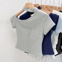 Fashion Off-Shoulder Short Sleeve Women's T-Shirt 2026 Summer New Trendy One-Shoulder Halter Neck Crop Top