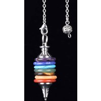 Healing 7 Chakra Pendulum Real Natural Stone Crystals Pendant Pendulums for Dowsing Divination Quartz Pendulo Wicca Jewelry X004