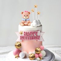 RGT Pink Bear Cake Decoration Blue Gold Balls Cake Topper Bears Cake Cake Decoration Baby Shower Birthday Cake Decoration