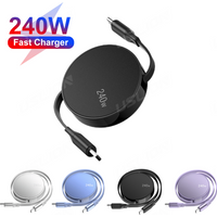 Retractable PD240W Fast Charging Type-C Data Cable 1M USB-C to USB-C Mobile Phone Charging Wire for Xiaomi Samsung iPhone 15/16