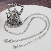 Vintage Silver Plated 3D Tea Pot Party Steampunk Goth Pendant Necklace Victorian Teapot Neckchain Choker Collar Creative Jewelry