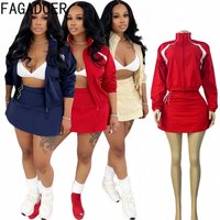 FAGADOER Casual Color Block 2 Piece Sets Woman Outfit Drawstring Ruched Patchwork Crop Top and Skirt Matching Female Streetwear