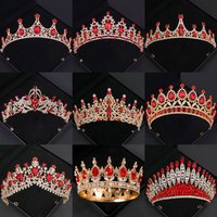 Red Crystal Tiaras And Crowns Headband For Women Party Rhinestone Diadem Bridal Wedding Hair Accessories Jewelry Crown Tiara