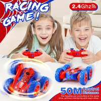 1Set ABS 4WD RC Stunt Car, Spider Off-Road Car, 360° Flip, Double-Sided Drive, LED Spray, USB Recharge Boys Xmas Gift