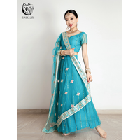 Exotic Indian Dance Costume Ethnic Style Women's Bollywood Belly Dance Dress Sari Top Large Swing Skirt Lengha Set